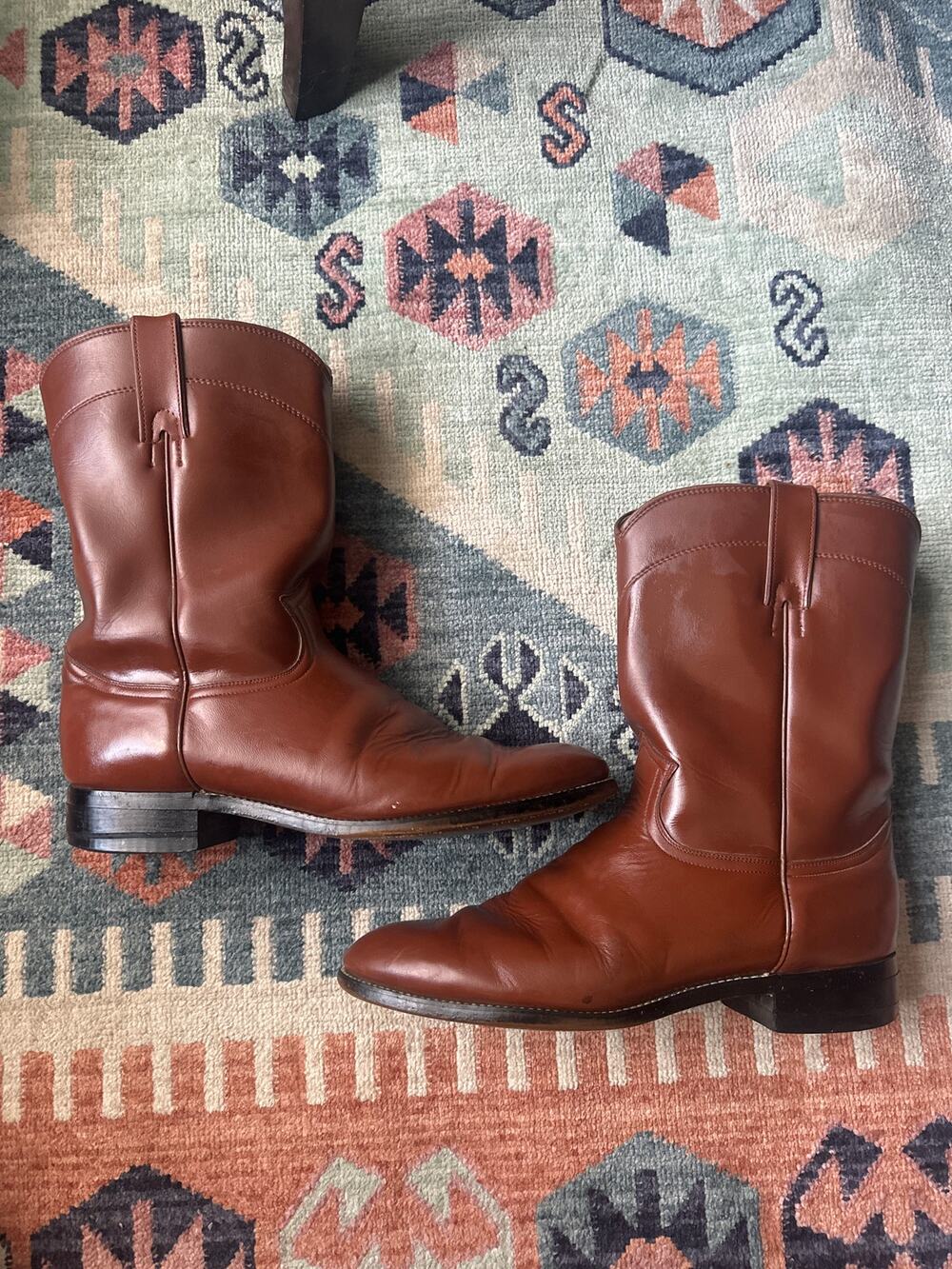 Vintage Diamond J Brown Leather Roper Boots – Made in Mexico – Size 9D